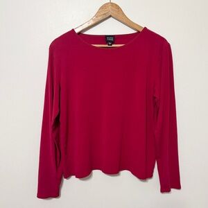 Eileen Fisher 100% Silk Long Sleeve Top Size Large Red Blouse Women’s